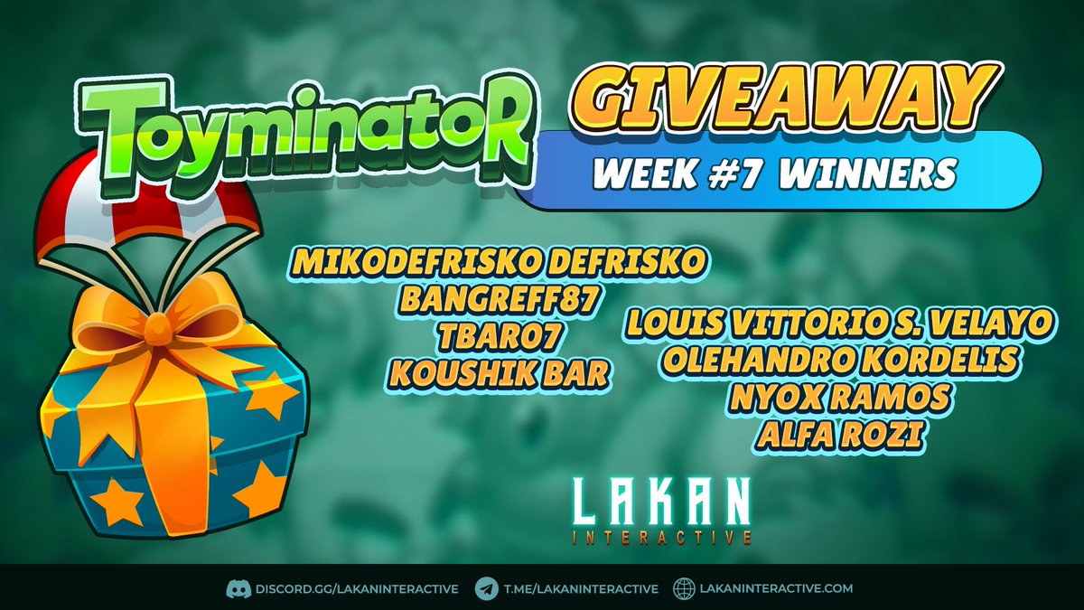 We remembered you. We're just taking things slowly but surely. Congratulations to our Week 7 winners!

If you still need to join our Giveaway Event, you can still come to join! 👉 bit.ly/ToyminatorAird…

#indiegame #indiegamedev #gamedev #gamecommunity #giveaway #airdrop
