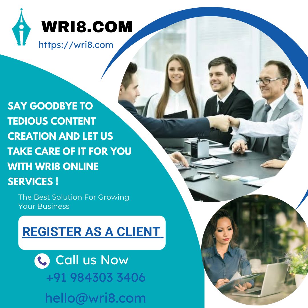 wri8dotcom's tweet photo. We understand that creating engaging content takes time and effort, so let us do the work for you. 
https://t.co/colz0n9v31
Write to us at hello@wri8.com
Dial 984303 3406 to reach us.
#contentwritingplatform #contentwritingservices #businesscontent #onlinecontent #businesswriting https://t.co/EMnPZ0hmib