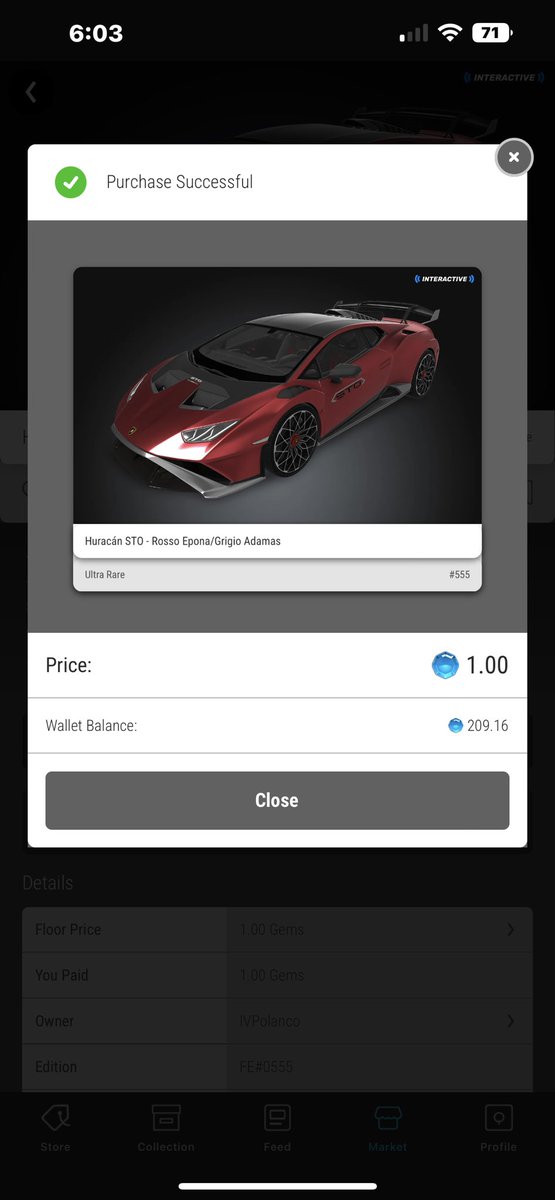 Clawtuber's tweet photo. The snipe of a lifetime on @veve_official 🎯 Love adding another #Lamborghini to my collection especially for just $1. My hours of refreshing the market do pay off!! 😂🏎️💨 #VeVe #nfts $omi https://t.co/F25x3mLmqE