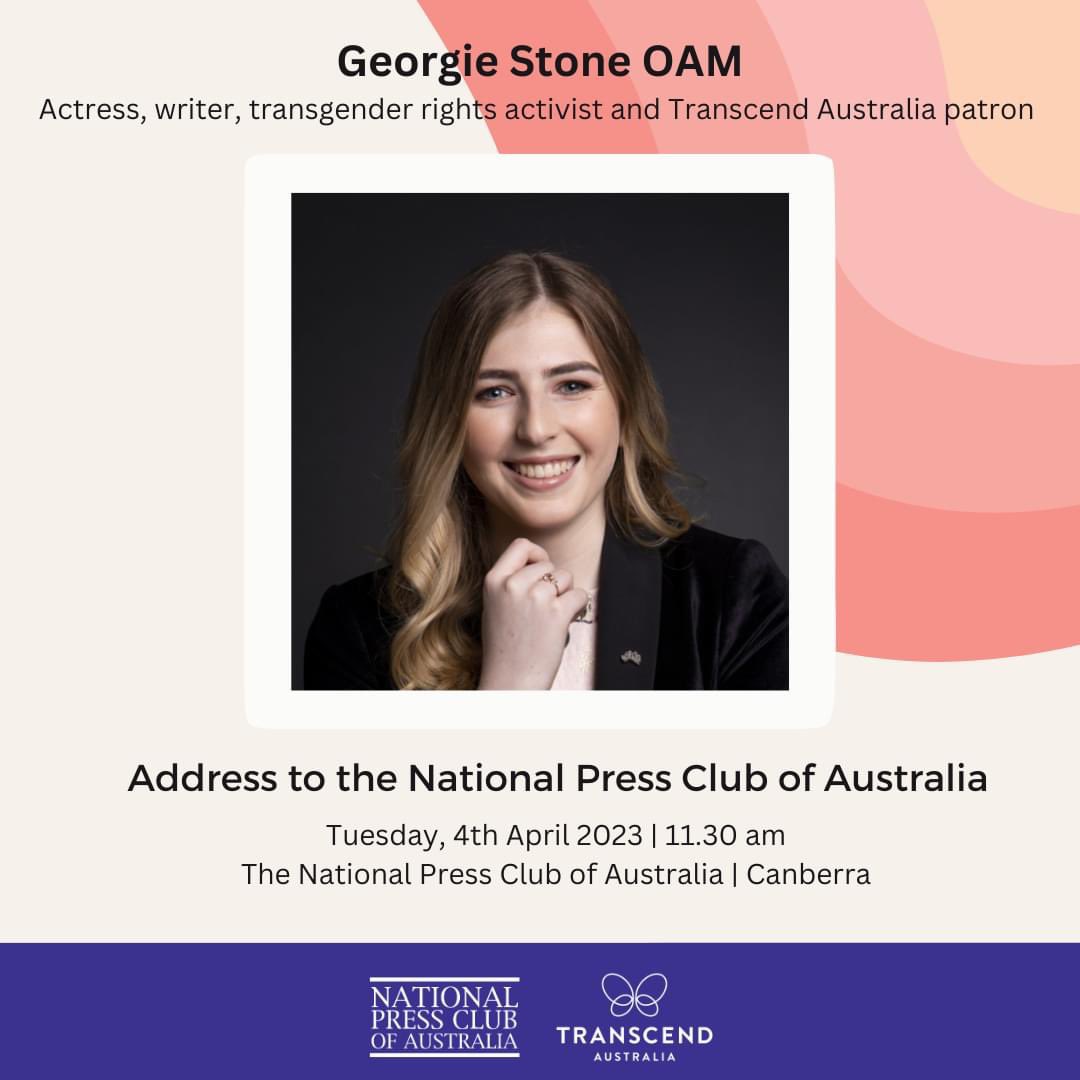 We are excited to announce that Georgie Stone OAM will be the youngest trans person to address the @PressClubAust on April 4th to celebrate Trans Day of Visibility. Book your spot: npc.org.au/speaker/2023/1…