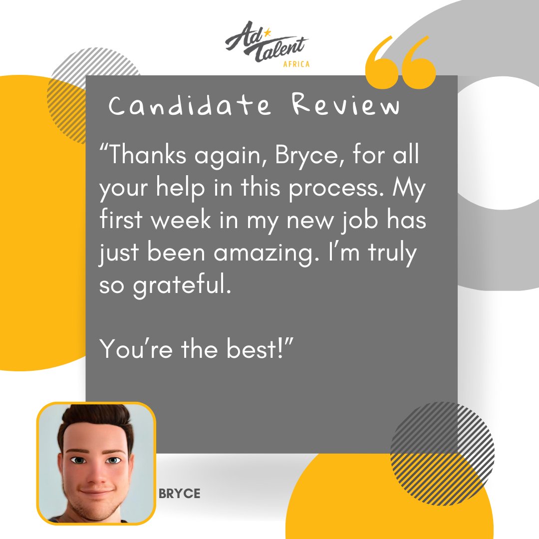 A great review for Bryce ⭐️⭐️⭐️⭐️⭐️
#HappyCandidate #Review #WeSpotTalentFirst
