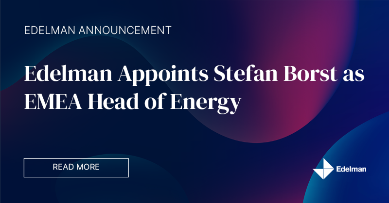 EdelmanBXL's tweet photo. Just in: We are very happy to announce that our own @seoborst has been appointed as the new EMEA Head of Energy. This a great move to further strengthen our global capabilities across traditional and emerging energies.