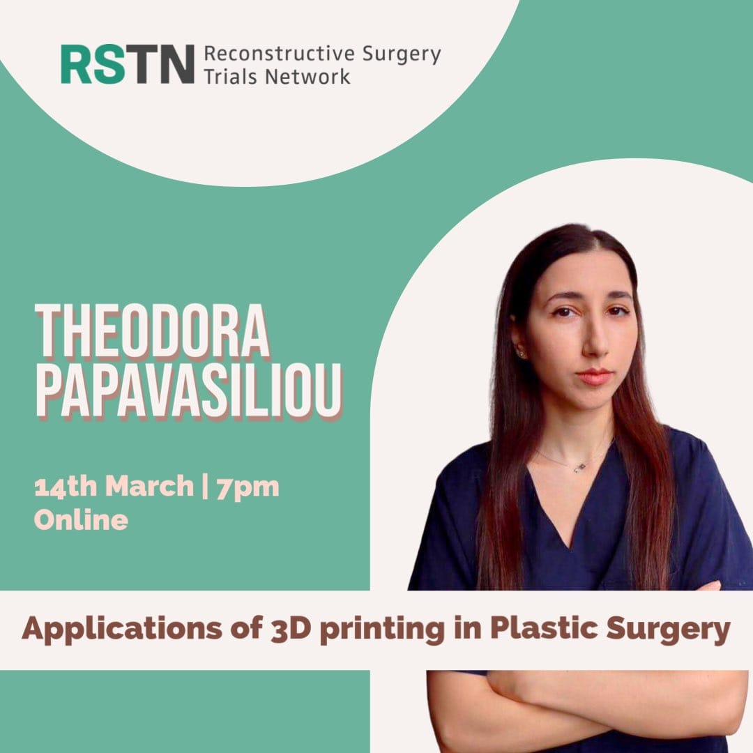 ‼️RSTN WEBINAR SERIES IS BACK‼️

We are happy to announce plastic surgery registrar <a href="/DocTheodora/">Dr Theodora Papavasiliou</a> will be joining us to discuss the Application of 3D printing in Plastic Surgery!

🗓️Tuesday 14th March 2023
⏰ 7:00pm

For more information + sign up link⏬
🔗us02web.zoom.us/meeting/regist…