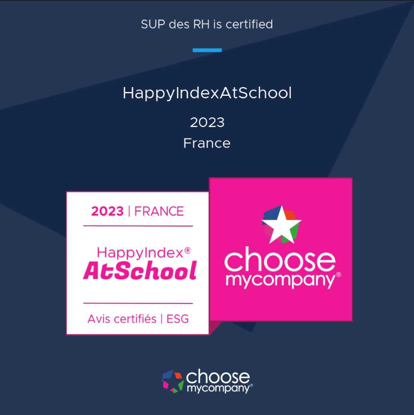 SUPdesRH's tweet photo. 🎉 GREAT NEWS ! SUP des RH est désormais labellisée école Happy at School 2023 France ✨ 

#HappyatSchool c'est quoi ? C'est un label qui évalue la qualité de l’expérience étudiante. Il est décerné par des étudiants, pour des étudiants 😉 https://t.co/Wal7rfG1de