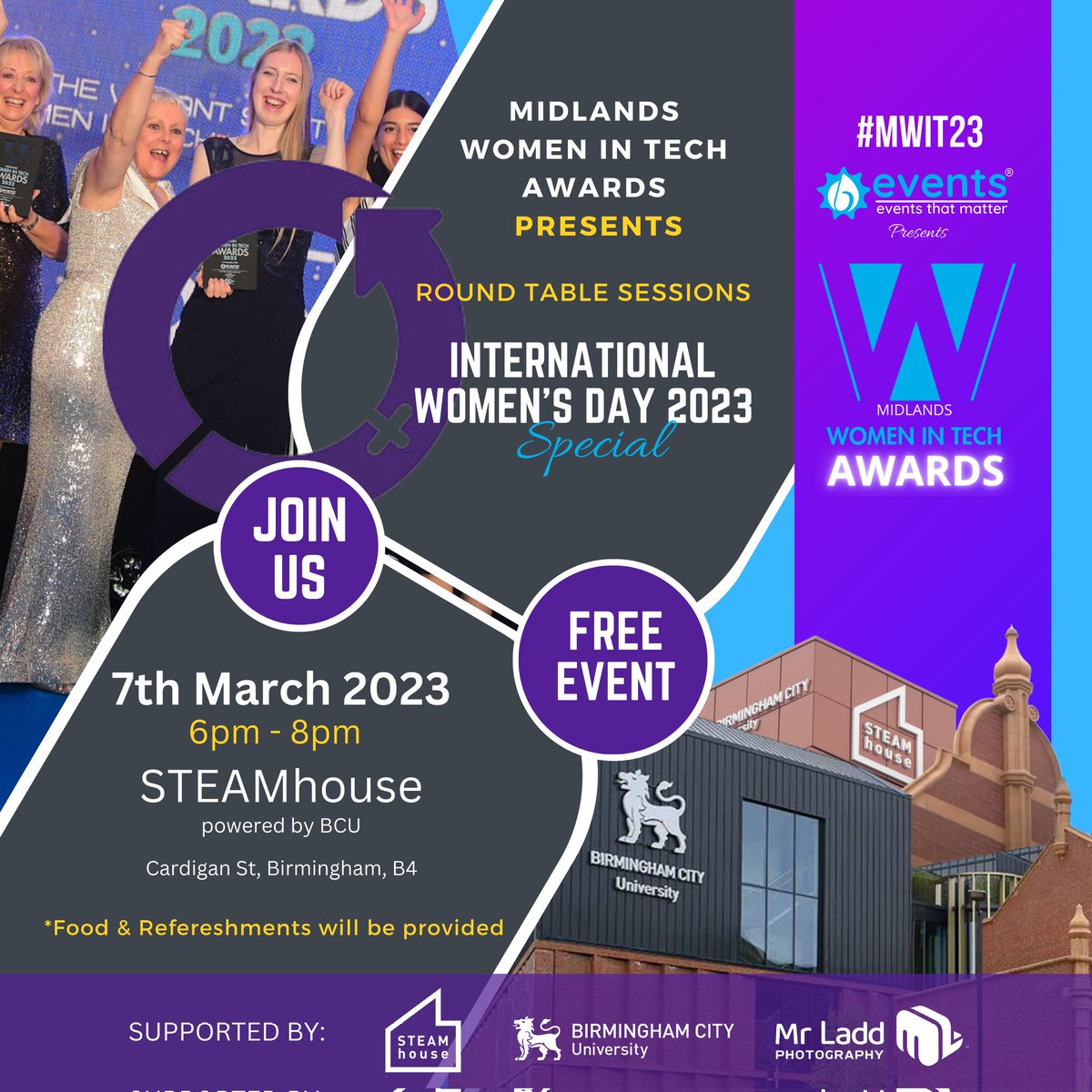 It's Today! Join us today (7th March) for a special event in recognition of International Women's Day - this is a free event, food and refreshments will be provided
Venue: @STEAMhouseUK 
Time: 6pm - 8pm
Please register via Eventbrite: bit.ly/3J0dgRP

#EmbraceEquity