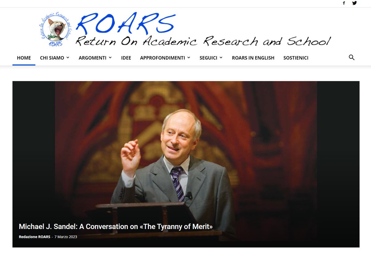 albertobaccini's tweet image. La homepage di @Redazione_ROARS adesso. Con l'intervento di Michael Sandel al convegno per #10yearsofROARS