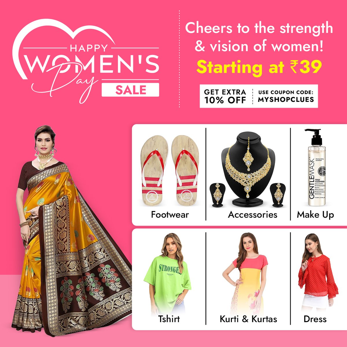 Now #ShopClues is also celebrating Women's Day with Bumper Discounts, 🏷️Get an Extra 10% Off on all orders. The sale is only live for a limited time. 

🛒So Hurry Up, Before Stock Last.🛍️
 #WomensDay #WomensDay2023 #womendaysale

Tap Here:-scllink.page.link/WDS