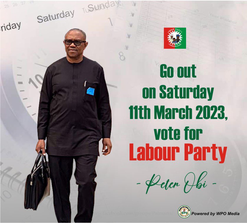 AlfalfaBlog's tweet image. Our Candidate will do the Best, this very Saturday 11th March Let's come out In mass.
#OperationRetirethem
#labourpartynigeria
#PeterObiMyPresident
We stand upon.