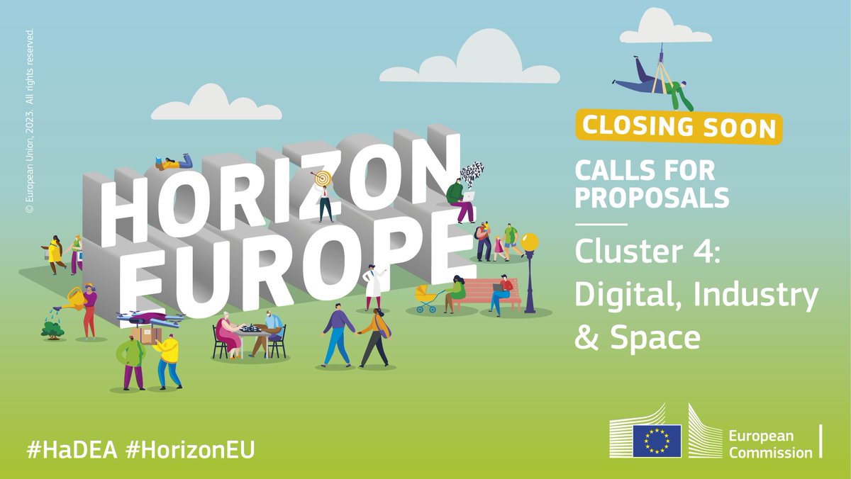 EU_HaDEA's tweet photo. #HorizonEU Cluster 4 – digital, industry &amp; space calls are open for application. The first deadlines are in less than a month! ⌛️

🎯 6 destinations
✅ 62 topics managed by #HaDEA

Get more info on our website and apply today! 🔗👉 https://t.co/NEJ70AqvNY https://t.co/iINXniGbek