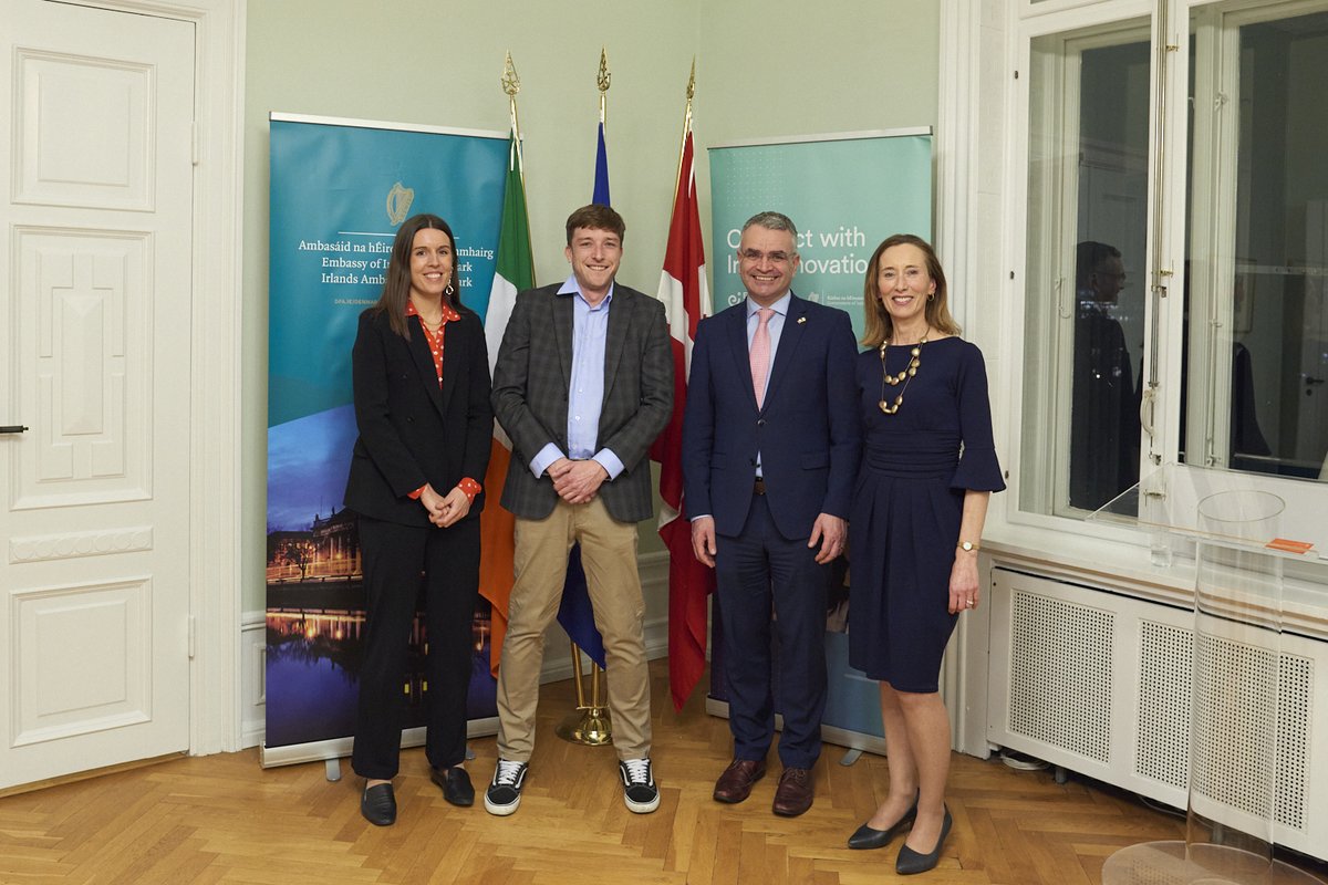 Minister Dara Calleary leads a trade mission to Copenhagen to launch Ireland's presence at the 2023 UN International Procurement Seminar. At the Irish Embassy, he recognized Enterprise Ireland clients and emphasized the importance of Irish companies in Denmark's market.