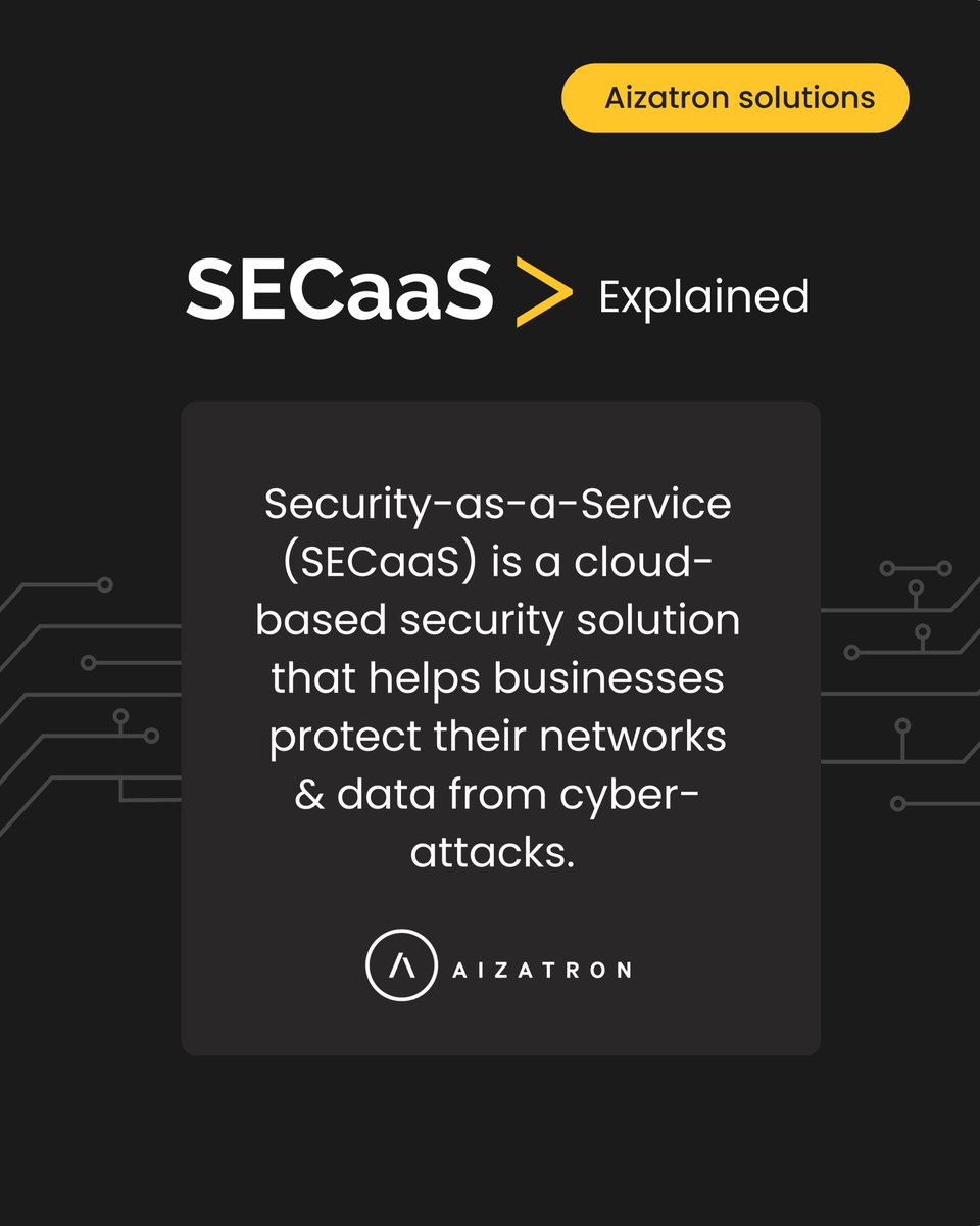 It provides the same level of security as on-premise solutions at a fraction of the cost &amp; with minimal maintenance. 

#Aizatron #AizatronUK #CyberSecurity #DataProtection #CloudSecurity #SECaaS #SecurityAsAService #AizatronSolutions