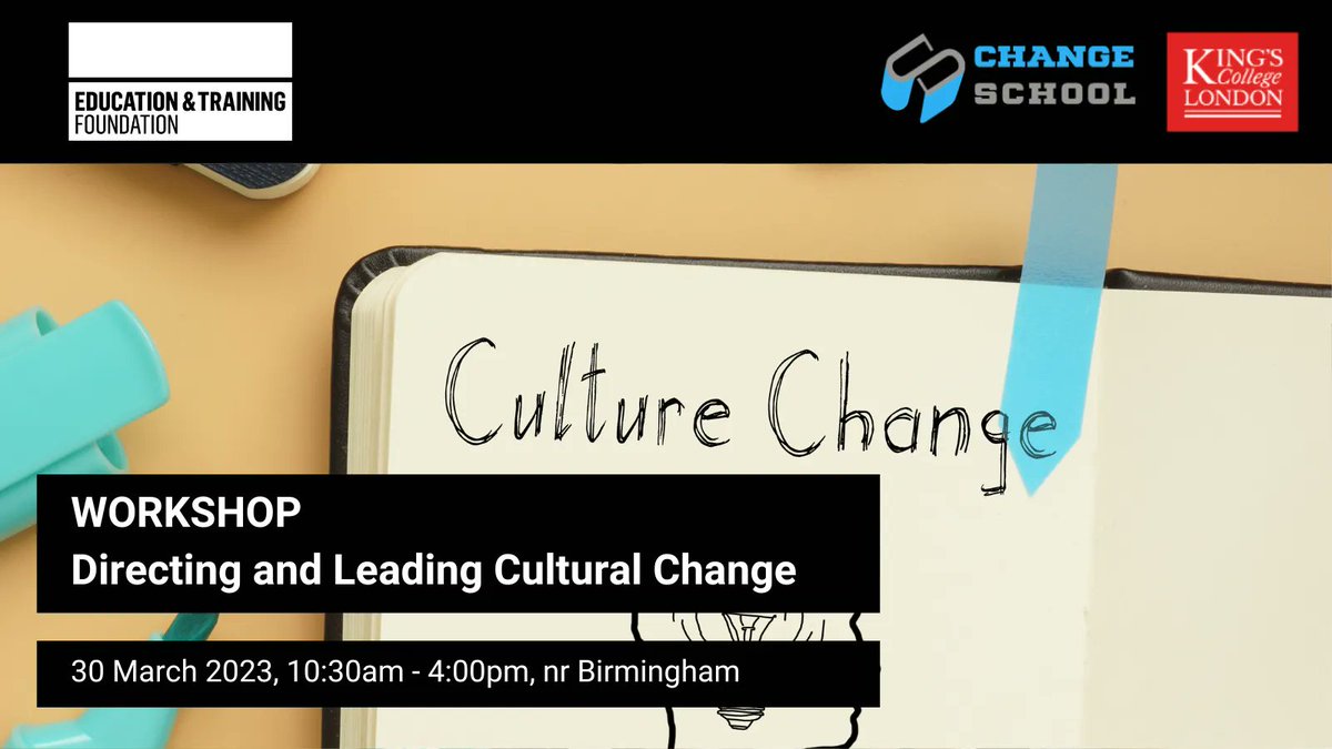 Change does not happen in a vacuum. Understand your cultural & leadership contexts & plan your roadmap to successfully execute cultural change at the @E_T_Foundation sponsored workshop led by us & @Kingsbschool #ETFSupportsFE #TeamChangeSchool #EntEd #FE bit.ly/ETFTechWorksho…