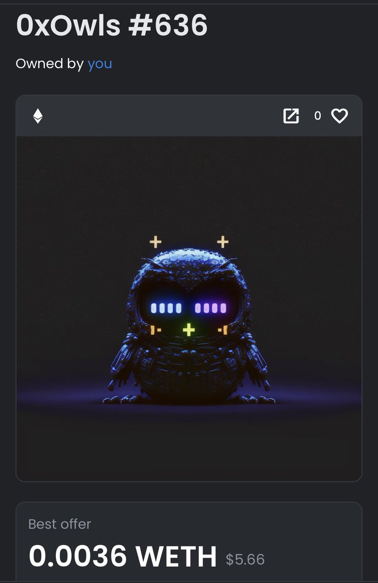 <a href="/owlswtf/">Owls</a> I like owl so yesterday i bought <a href="/0xOwlsxyz/">0xOwls</a> 
Artist is <a href="/0xbzxyz/">0xBZ</a>