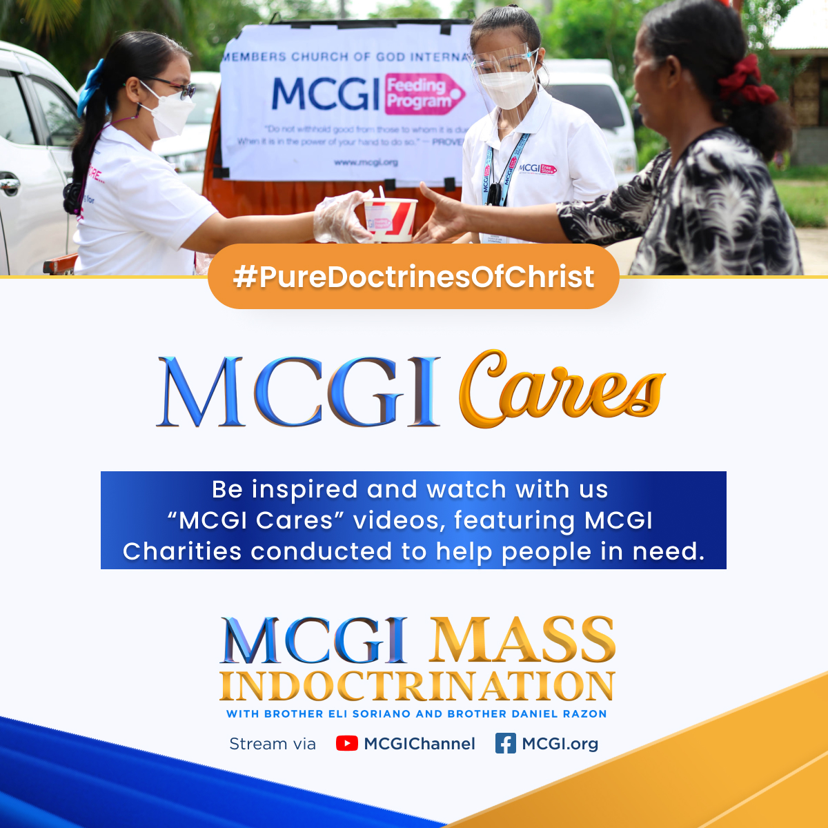 mcgidotorg's tweet photo. Be inspired! Watch our short videos of good works done in faith, hope, and love.

Catch the news recaps of our “MCGI Cares” community outreaches right before the Mass Indoctrination starts!

How Should We Treat People
#PureDoctrinesOfChrist https://t.co/QBuWRJFAIG