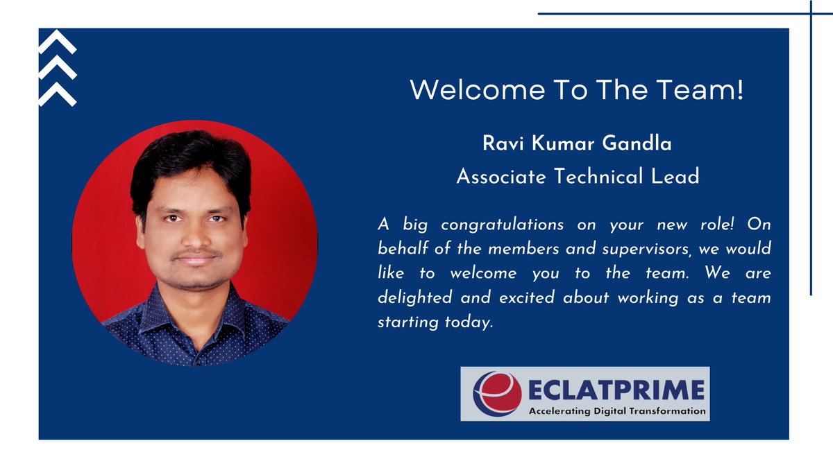Eclantiqx's tweet image. We at Eclatprime Digital are thrilled to have Ravi as part of the family.

#newemployee #newjoinee #pegadeveloper #eclatprime