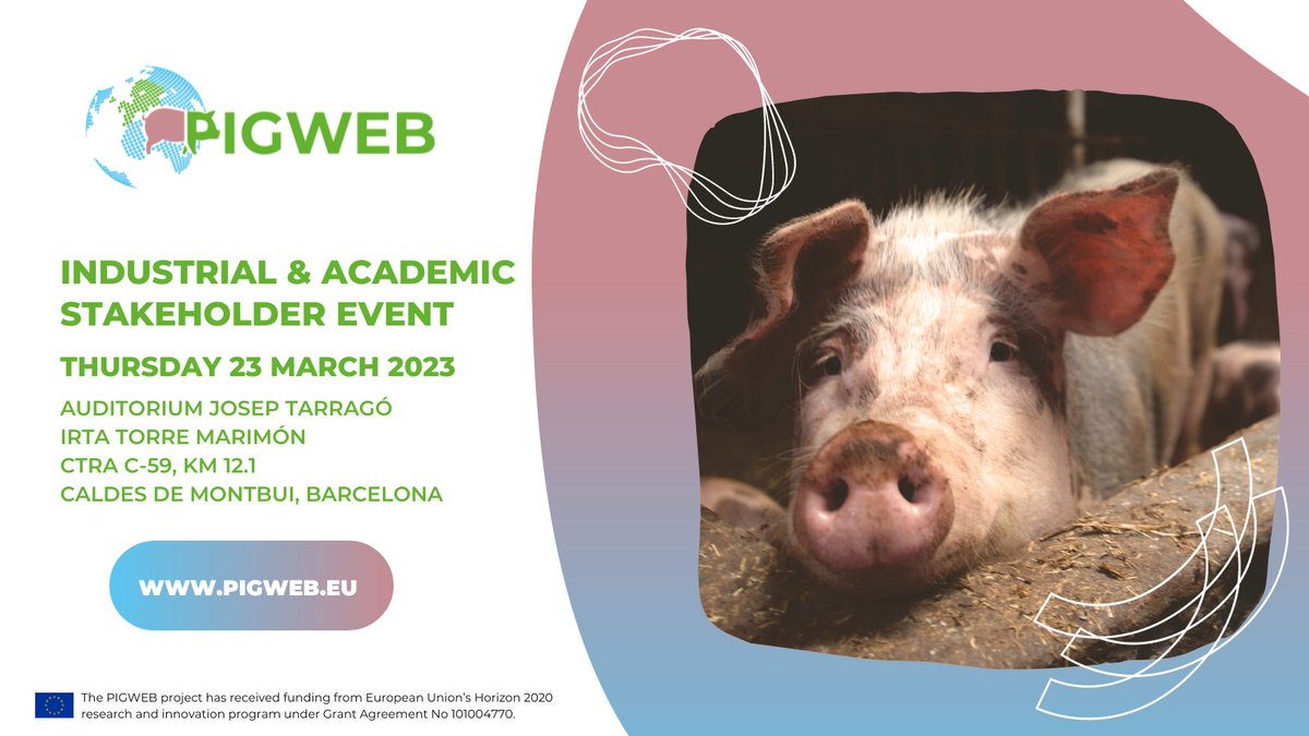 PIGWEB_H2020's tweet photo. 🐷Take part in the #PIGWEB stakeholder event!
We look forward to collaborating with the #pig industry👨🌾 and academia👩🏫 to explore innovative solutions for enhancing #AnimalWelfare, productivity & sustainability.
🗓️23 Mach
📍@irtacat headquarters
ℹ️https://t.co/GsFY5SKVRw https://t.co/nCLynTv8PV