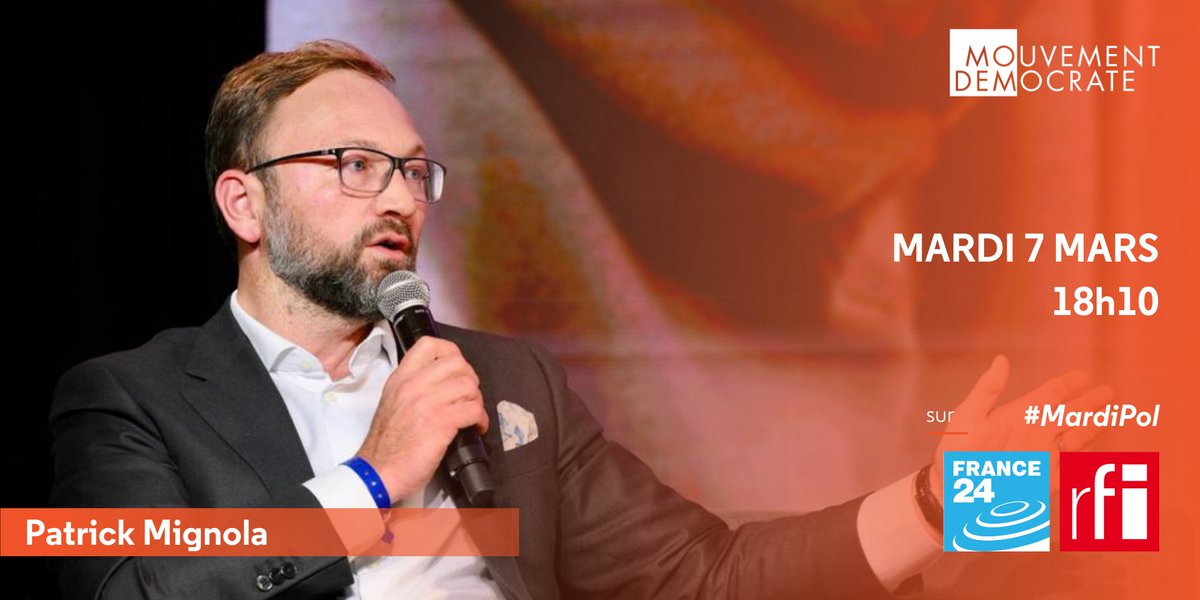 MoDem's tweet image. 📺 Patrick Mignola, invité dans @MardiPolitique
🗣 Retrouvez @PatrickMignola, Vice-Président et Porte-parole du MoDem, dans #MardiPol au micro de @RoselyneFebvre !
🗓️ Rendez-vous sur @France24_fr à 18h10 👉 france24.com/fr/direct