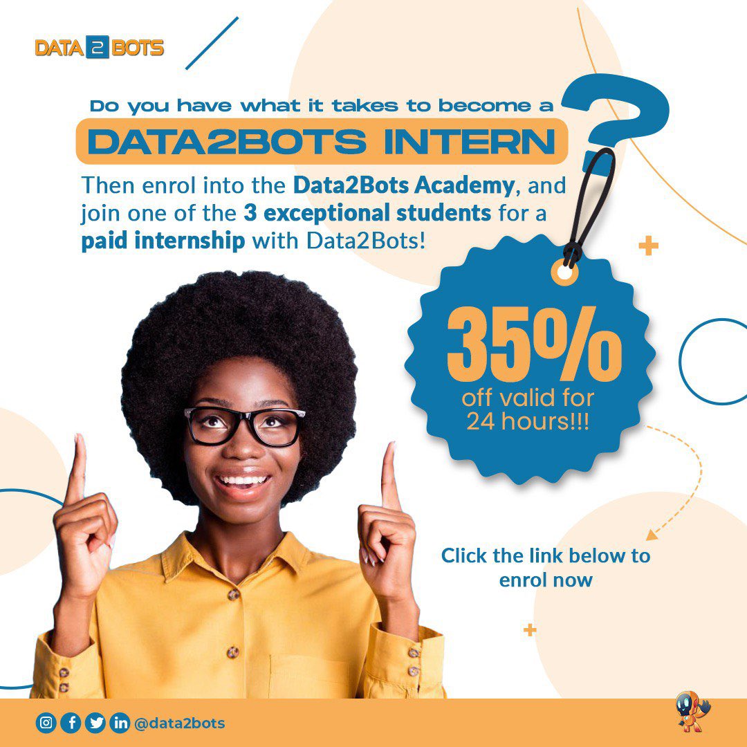 data2bots's tweet photo. Enrol into the academy using this link https://t.co/5wjgfDlCvg and enjoy easy to learn tutorials, practical sessions and an engaging community of the next generation of cutting-edge data engineers.
.
.
.
#schoolofdataengineering #data2botsacademy #dataengineering #techcareers https://t.co/jIKFNmhu9H