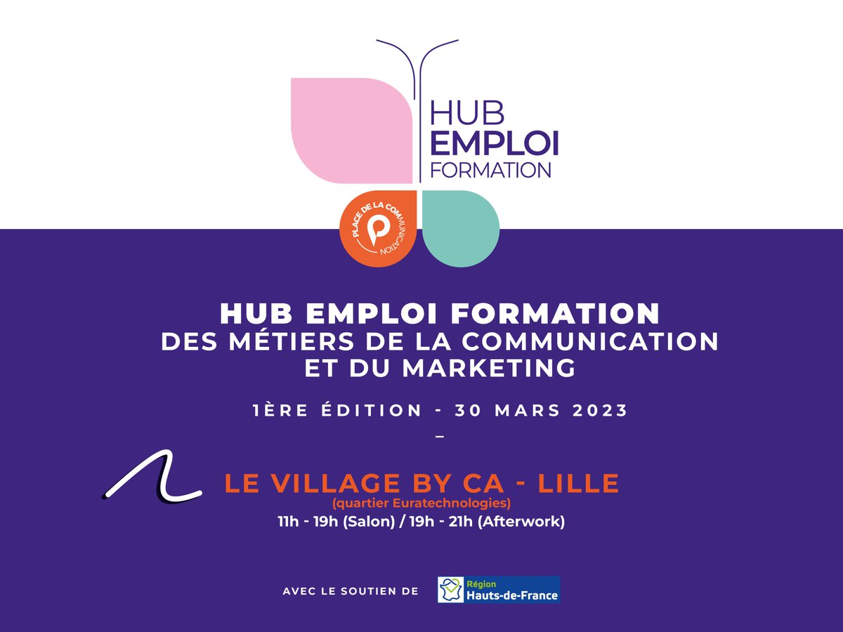 [#TousMobilisés] 📢 Les métiers de la communication et du marketing vous intéresse❓ Participez au 1er hub emploi et formation💪🚀

📆 30 mars 2023 de 11h à 21h
📍au Village by CA à <a href="/euratechnologie/">EuraTechnologies</a>

Ouvert à tous et gratuit, inscrivez-vous ici 📲💻⏩ pehdf.fr/6cmhr