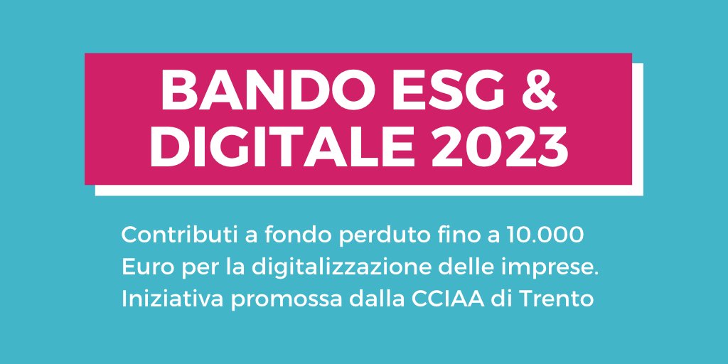 Tornano i #contributi a fondo perduto, fino a 10.000 Euro, per l'impresa digitale e sostenibile, messi a disposizione dalla Camera di Commercio di #Trento. Scopri i dettagli e presentiamo insieme un progetto! 👉 bit.ly/bandocciaatn20…