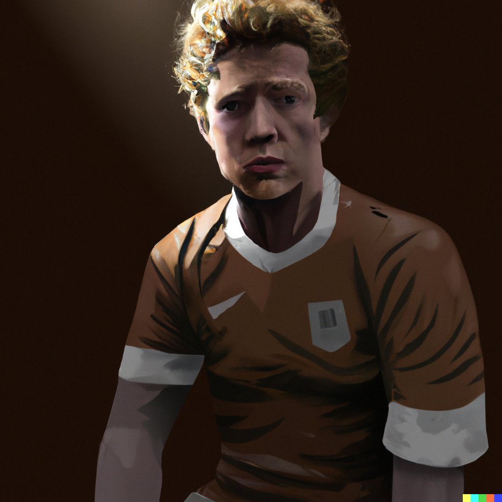 D9Miranda's tweet photo. Mientras que Rembrandt parece optar por vestir a Vincent Cassel con los colores nacionales de Países Bajos, Van Gogh hace una interpretación de Kevin de Bruyne un tanto curiosa. 

Lo de da Vinci haciendo un híbrido entre Cruyff y Homer Simpson 🫠 https://t.co/4l9wI5fOAN