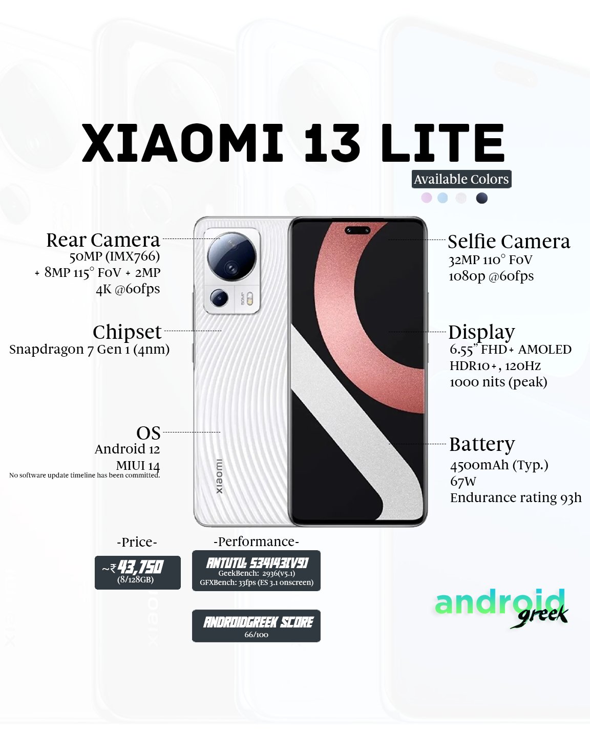 AndroidGreek on X: Xiaomi has recently announced the release of the Xiaomi  13 Lite for global markets, alongside the Xiaomi 13 and 13 Pro. The 13 Lite  features a 6.55-inch Full HD+