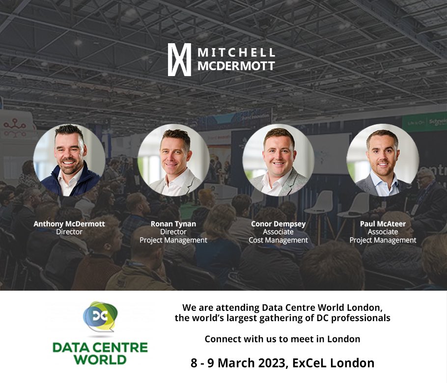 MitchMcDerm's tweet photo. Our team are heading to @DataCentreWorld #London the world’s largest gathering of #DataCentre professionals. Whether it’s new DCs, conversions, or substations we help ambitious developers build next gen facilities on time &amp; on budget.
 #DCW23 #Europe #Construction #DataCenter https://t.co/oH4M4VThMe