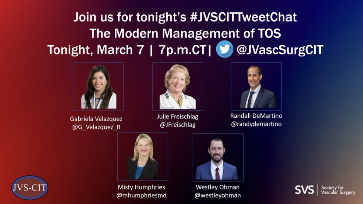 JVS-Cases Innovations and Techniques (@jvascsurgcit) on Twitter photo Tonight is the night, don't miss this all-star lineup and what is sure to be an amazing discussion on all things #ThoracicOutlet #JVSCITTweetChat <a href="/westleyohman/">Westley Ohman</a> <a href="/randydemartino/">Randall DeMartino</a> <a href="/VascularSVS/">Vascular SVS</a> <a href="/JVascSurg/">Journal of Vascular Surgery</a> <a href="/FutureVascSurgn/">FutureVascSurgeons</a> jvscit.org/article/S2468-… Tonight is the night, don't miss this all-star lineup and what is sure to be an amazing discussion on all things #ThoracicOutlet #JVSCITTweetChat <a href="/westleyohman/">Westley Ohman</a> <a href="/randydemartino/">Randall DeMartino</a> <a href="/VascularSVS/">Vascular SVS</a> <a href="/JVascSurg/">Journal of Vascular Surgery</a> <a href="/FutureVascSurgn/">FutureVascSurgeons</a> jvscit.org/article/S2468-…