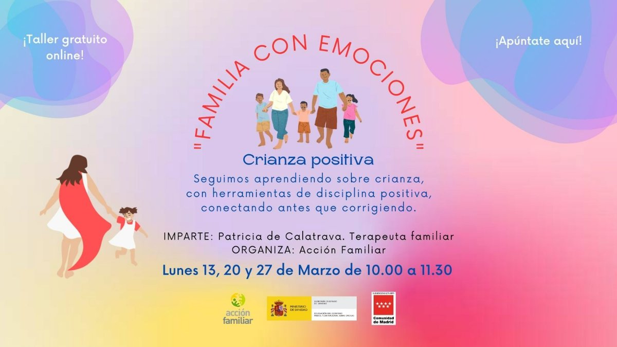 accion_familiar's tweet photo. Taller gratuito sobre crianza positiva! Apúntate por aquí 👉🏻 https://t.co/rCvL8Ki2Um 

Impartido por: @PCalatrava
---
Con la colaboración de: @PNSDgob @ComunidadMadrid https://t.co/6k0WYBQ2cT