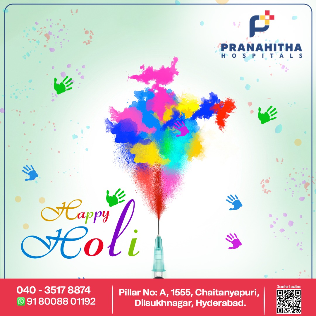 Wishing you a happy and colorful Holi! Let's paint the town red, blue, green, and yellow!
#happyholi #holi #pranahitha #multispecialtyhospital #dilsukhnagar