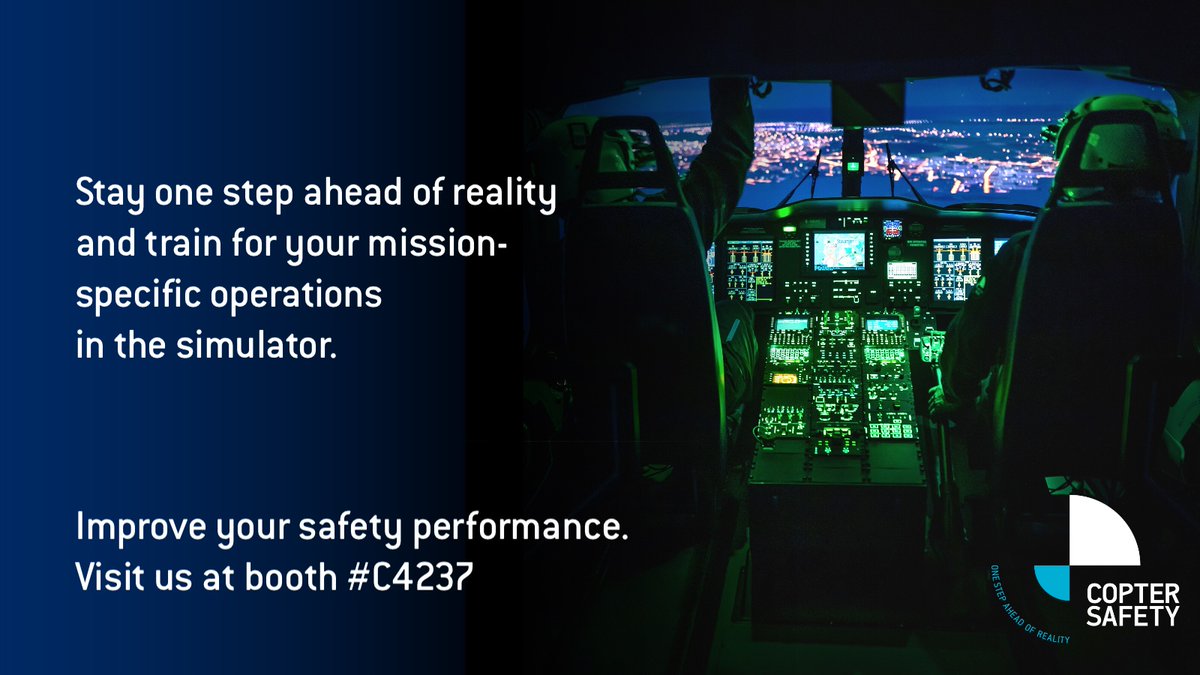 COPTERSAFETY's tweet image. Stay ahead of reality and train in a simulator. #SimulatorTraining

We are at booth C4237 here at #HAIexpo23. Come chat and let&apos;s find the best training solution for you.   #HelicopterPilotTraining