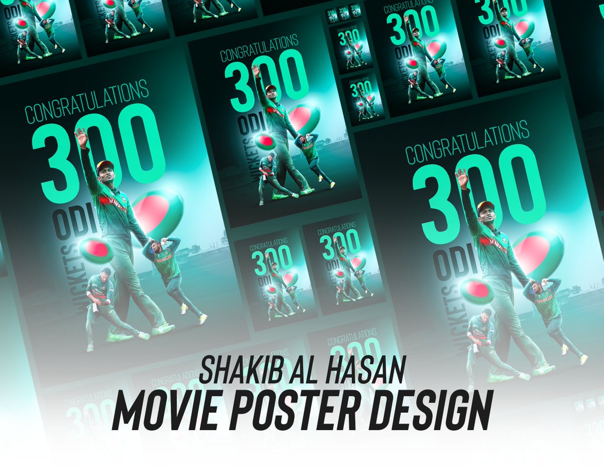 Cricket Movie Poster design
#Congratulations300ODIWickets
Are you looking for a graphic designer? 
Hire me &amp; Visit my profile for more details.
#ODIWickets 
#ShakibAlHasan
#MoviePosterDesign
#BangladeshCricketteam
#Bangladesh
#Cricketposter
#বাংলাদেশ
#creativebanner
#Cricket
