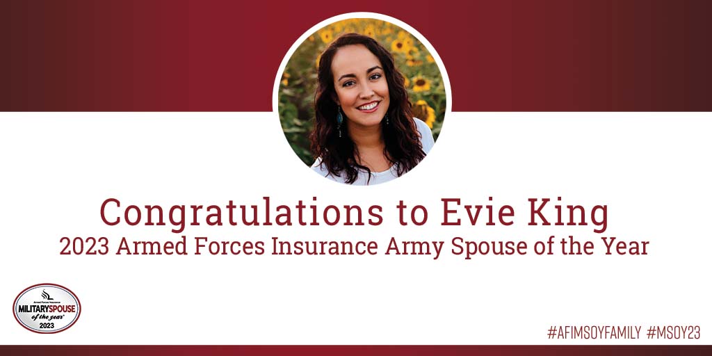 MilSpoOfTheYear's tweet photo. Meet Your 2023 AFI Army Spouse of the Year, Evie King! You can Vote for her beginning March 9th! #AFIMSOYFAMILY #MSOY23 #usarmy https://t.co/pjZ8Mf5dIt
