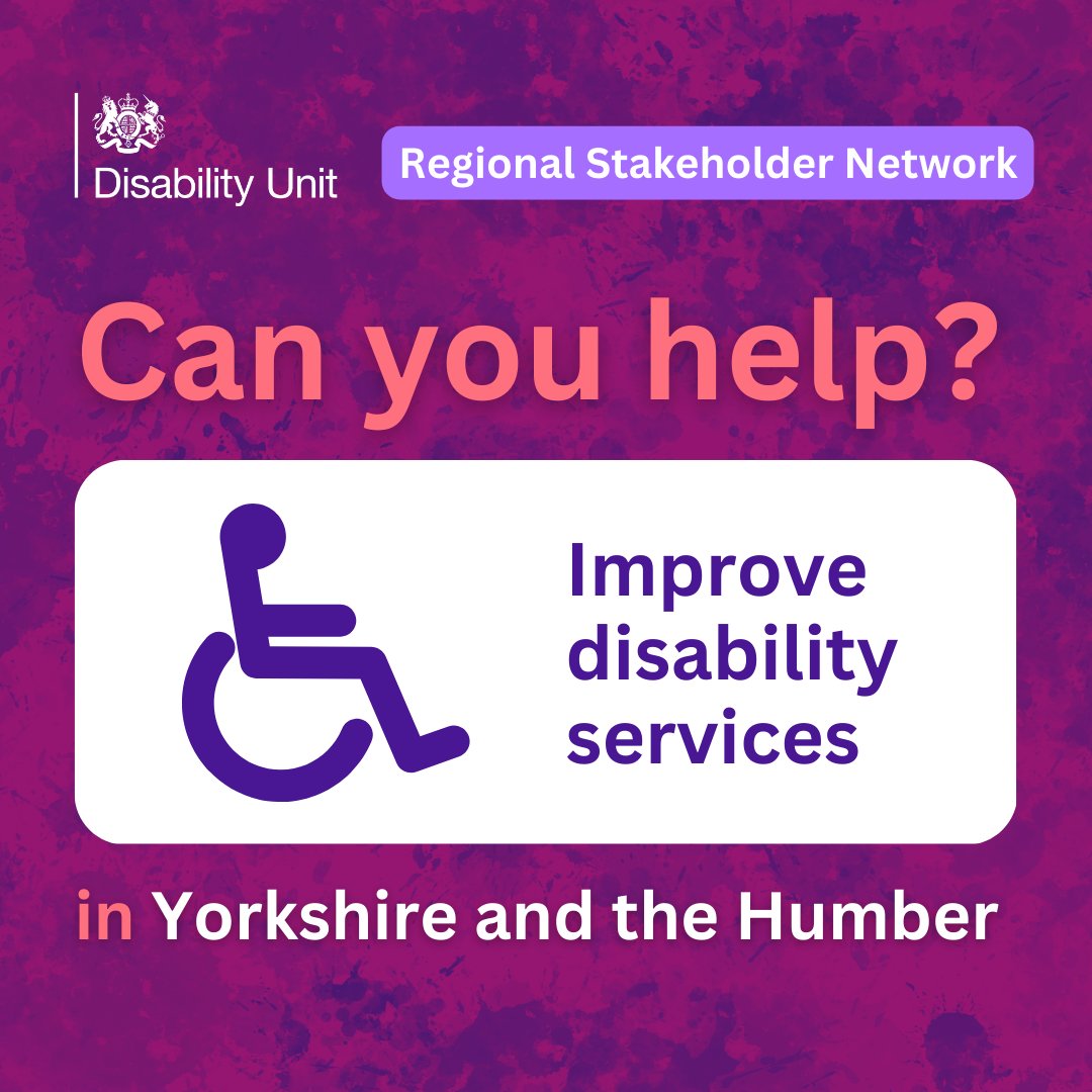 🗣 RECRUITING

Can you, or someone you know, advise Government on key disability issues in Yorkshire and the Humber? 

Apply to be the region’s Disability Regional Stakeholder Network Chair ⬇️

gov.uk/government/pub…