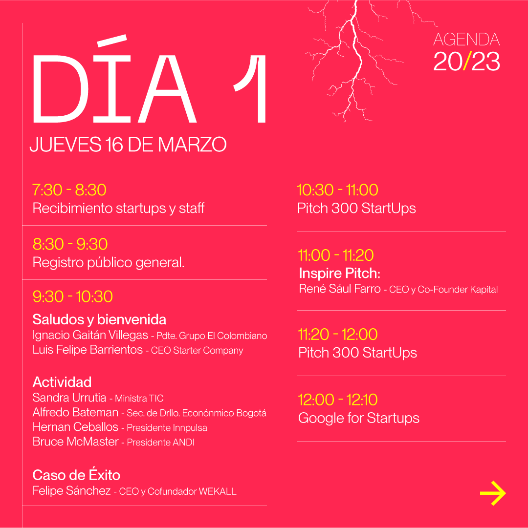 starter_company's tweet photo. Nuestra agenda está lista para que prepares 2 de los mejores días de tu vida como emprendedor!

16 y 17 de marzo
Corferias, Bogotá.

#startup #STARCO2023

Te esperamos!

https://t.co/R62IO9J107 https://t.co/lXEGF6i3Xj