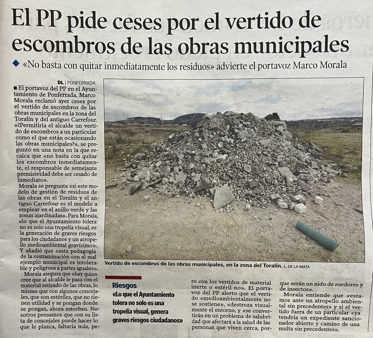 MoralaMarco's tweet image. «Lo que el Ayuntamiento tolera no es solo una tropelía visual, es la generación de graves riesgos para los ciudadanos y un atropello medioambiental gravísimo»
🗞️ @diariodeleon