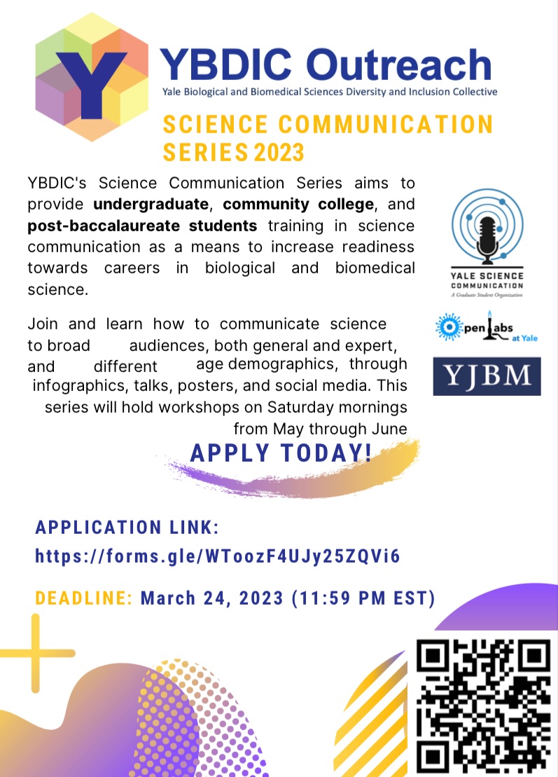Apply to YBDIC’s #ScienceCommunication Series for #CommunityCollege, #Undergraduate, and #PostBacc students!

Applications Due: March 24th at 11:59 PM (EST)! 

forms.gle/WToozF4UJy25ZQ…