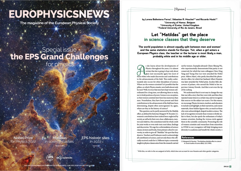 📰 This week's must-read: "Let ”Matildas” get the place in science classes that they deserve" 
by Lorena Ballesteros Ferraz, Sébastien R. Mouchet and Riccardo Muolo. 

#MatildaEffect #InternationalWomensDay 
#IWD2023 #WomenScientists 
epn.eps.org/epn-53-5/#12 👇👇👇
