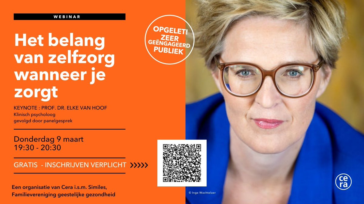 Bouw donderdagavond een uurtje #zelfzorg in met prof. Elke Van Hoof, Griet Frère van <a href="/Similesvzw/">Similes vzw</a>, Lief Van Bael van Gezin en Handicap en Jurn Verschraegen van Expertisecentrum Dementie Vlaanderen. Gratis inschrijven: ap.lc/9Sz7h
Een mooie samenwerking met <a href="/CeraCoop/">CeraCoop</a>