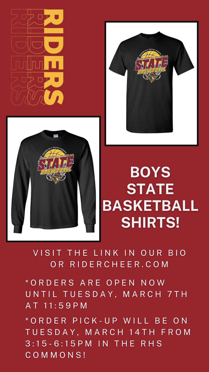 RiderCheerlead1's tweet photo. The online store for Boys State shirts will close TODAY at 11:59PM!

Visit the link in our bio or https://t.co/SIiXb2jXvu to order yours today! https://t.co/LCsi8TERCm