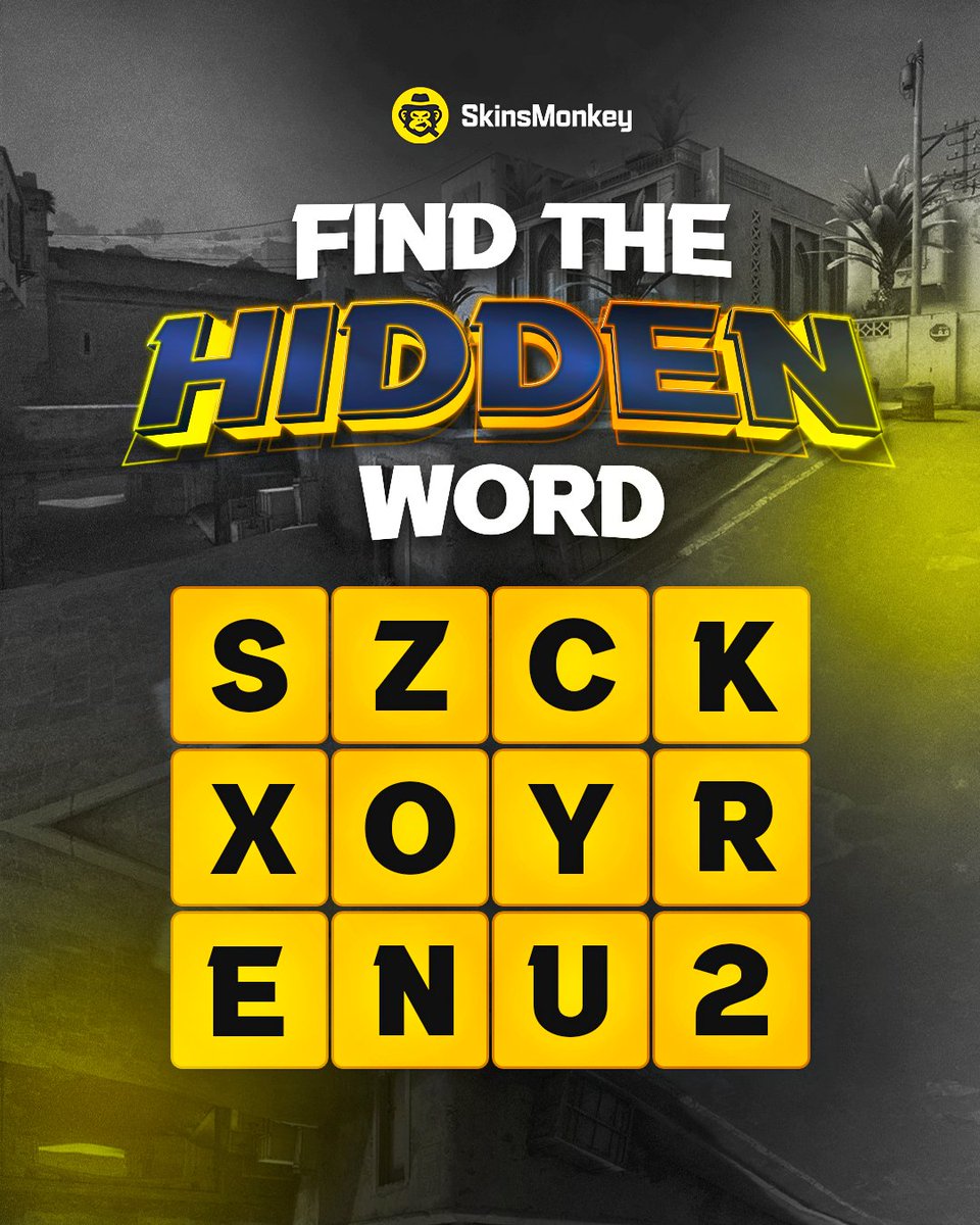 skinsmonkey's tweet photo. Find the hidden word related to a game you closely play! 🐒

Just retweet + comment your answer! Someone lucky with the correct answer will win $5.00 💸 https://t.co/YSafXMMPS2