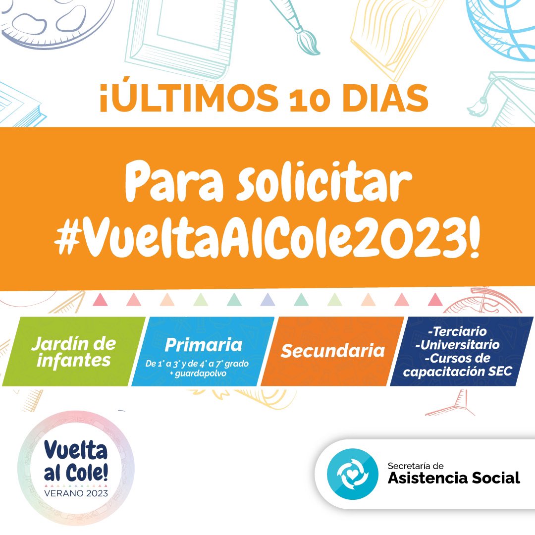 ¡ÚLTIMOS 10 DÍAS PARA SOLICITAR #VUELTAALCOLE! 📚

Si sos afiliado/a al SEC con tres meses de antigüedad al 30/1, tenés tiempo hasta el 17/3 a las 15hs para generar tu solicitud a través de beneficios.sec.org.ar/VueltaAlCole y obtener un kit de útiles escolares gratis.

¡No te lo pierdas!