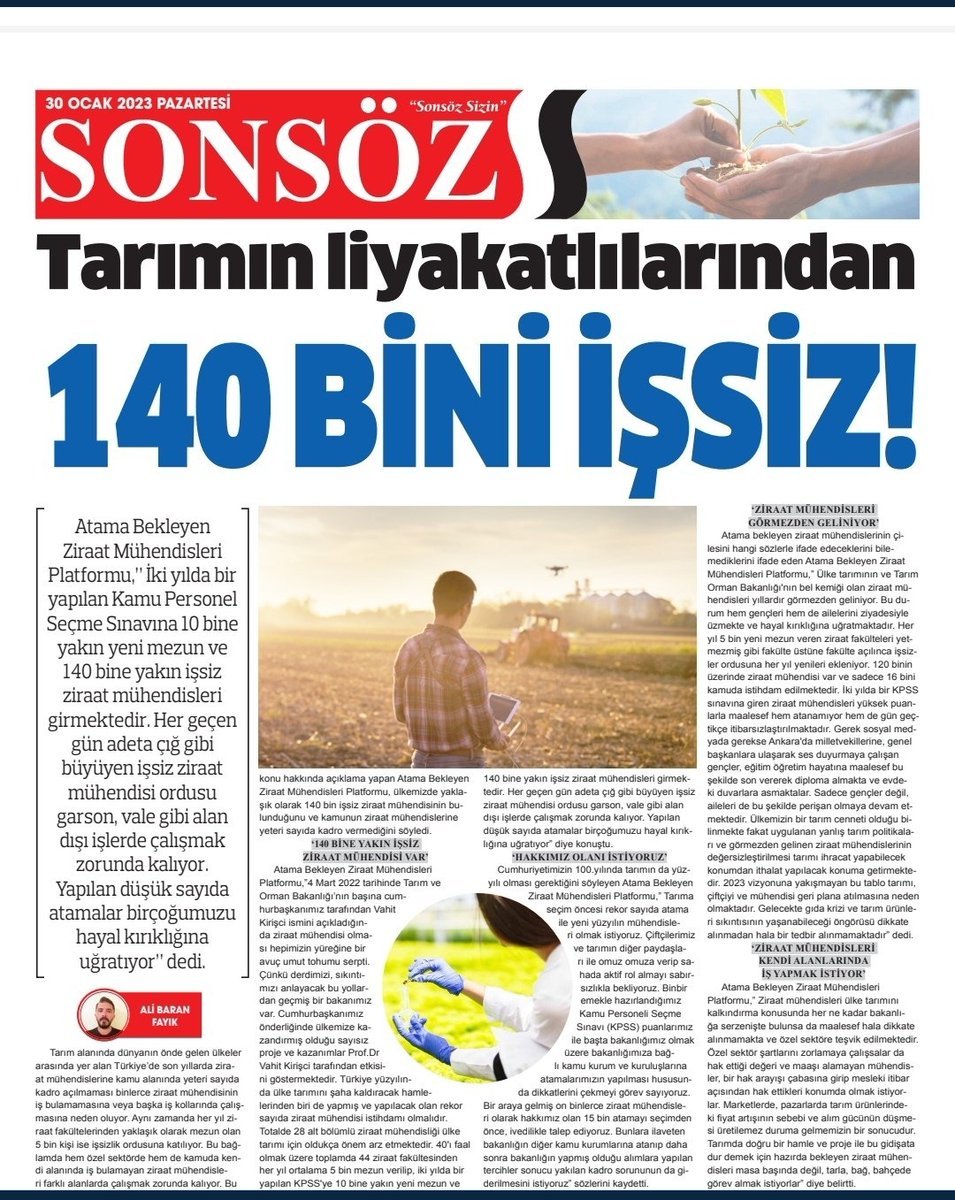 Her alanda olduğu gibi #ziraat mühendisleride hakkını istiyor. Verimli tarım arazilerimiz liyakatlı ellerde olmayı hak ediyor.Fakat 140 bin #ziraatmühendisi işsiz durumda. Çözüm ise atanma...
#CbZiraate15BinOnay