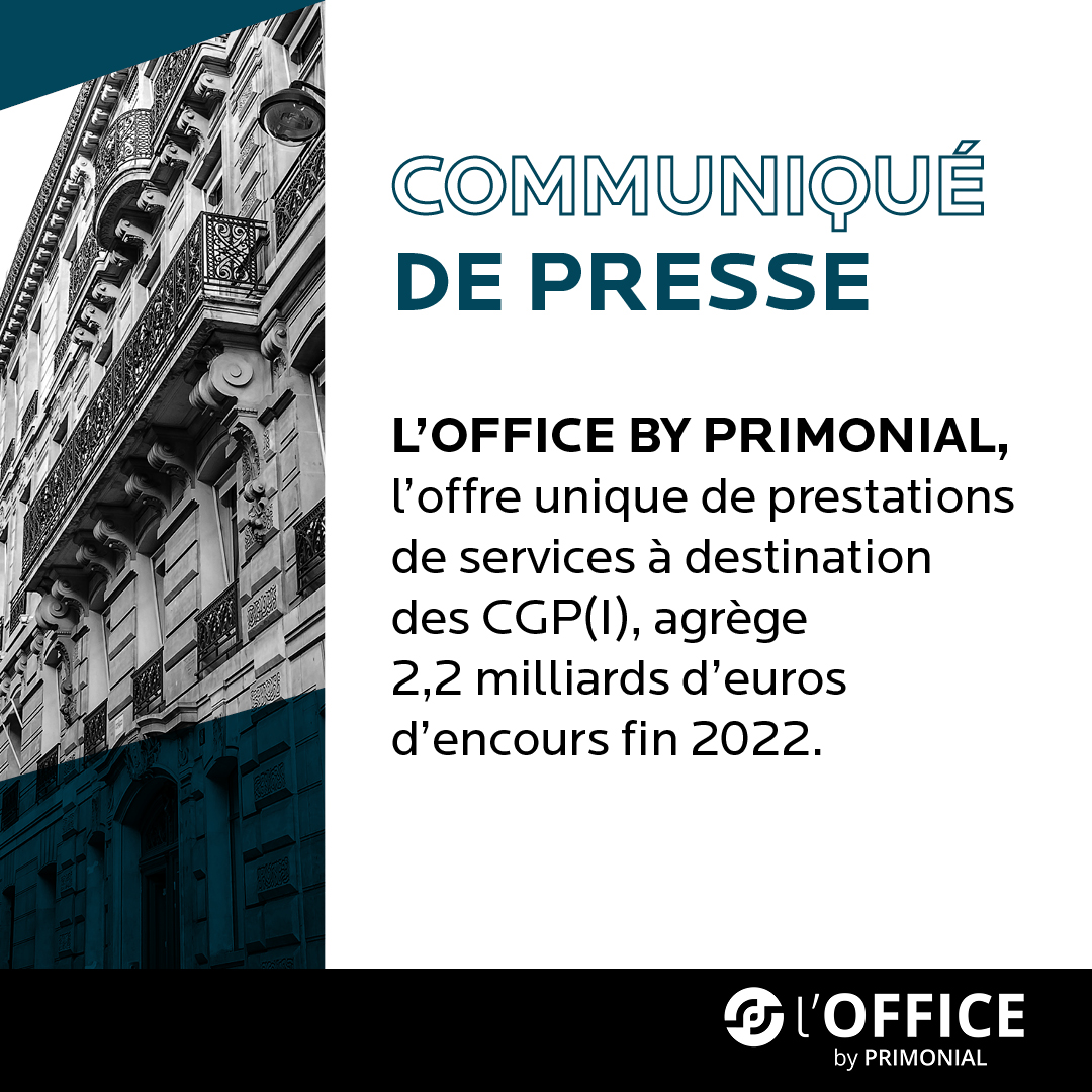 [Communiqué de Presse]
L’OFFICE BY PRIMONIAL, l’offre unique de prestations de services à destination des CGP(I), agrège 2,2 milliards d’euros d’encours fin 2022.

Le communiqué à lire ici : lnkd.in/efV75ZaA