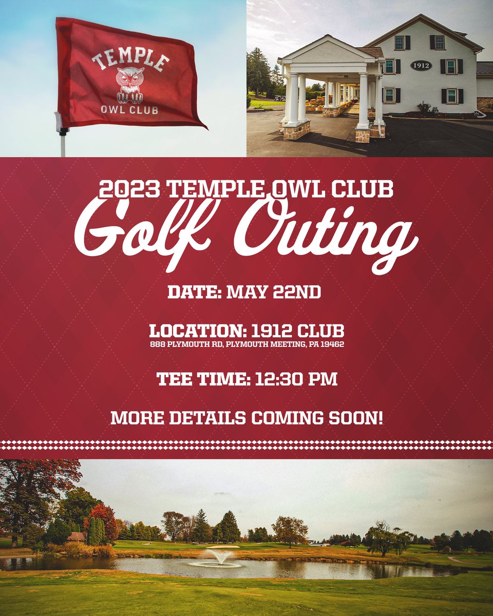 TempleOwlClub's tweet photo. 🚨IN CASE YOU MISSED IT!🚨

Mark your calendars: the Owl Club Golf Outing is BACK  on May 22nd!

More information to follow. https://t.co/6vzet7APs9
