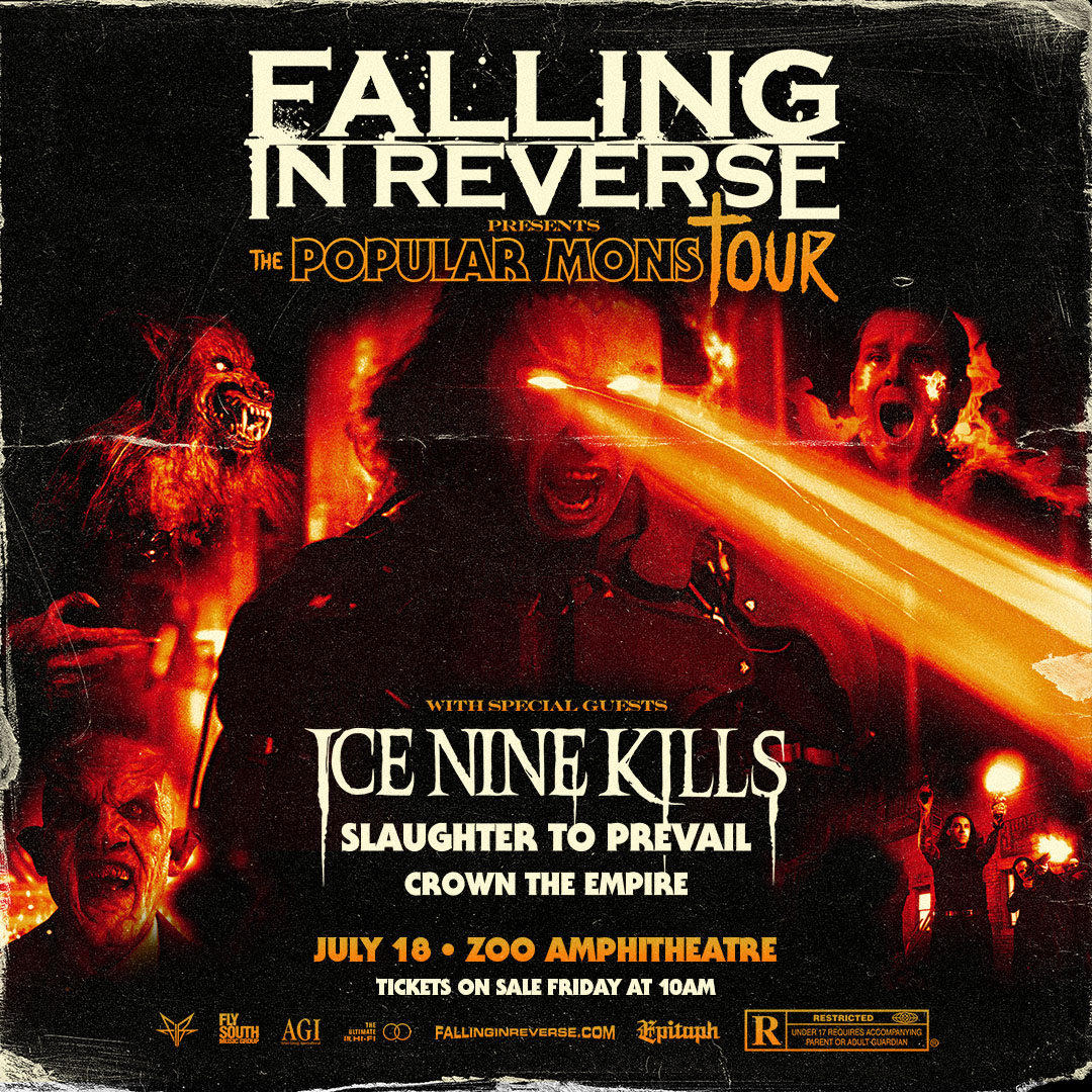 Rock 100.5 The KATT (@thekatt) on Twitter photo Just Announced! "The Popular MonsTour" <a href="/FIROfficial/">Falling In Reverse</a> with special guests: <a href="/ICENINEKILLS/">ICE NINE KILLS</a> <a href="/STPmetal/">Slaughter To Prevail</a> & <a href="/CrownTheEmpire/">Crown The Empire</a> is coming to the @zooampokc on 7/18! Tickets go on sale this Friday! Be listening for chances to win your way into the show...
More info: bit.ly/3mvyoXs Just Announced! "The Popular MonsTour" <a href="/FIROfficial/">Falling In Reverse</a> with special guests: <a href="/ICENINEKILLS/">ICE NINE KILLS</a> <a href="/STPmetal/">Slaughter To Prevail</a> & <a href="/CrownTheEmpire/">Crown The Empire</a> is coming to the @zooampokc on 7/18! Tickets go on sale this Friday! Be listening for chances to win your way into the show...
More info: bit.ly/3mvyoXs