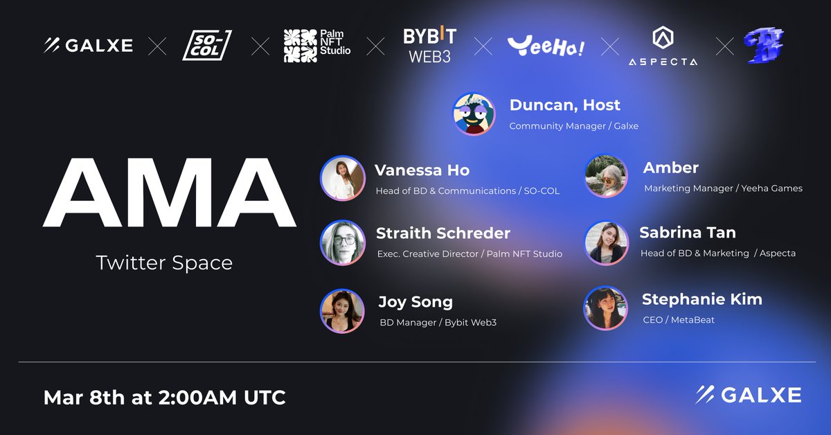 Galxe (@galxe) on Twitter photo Ladies, it's time to shine 👑
Get ready to meet some amazing women leaders in Web3 at #Galxe Women's Day AMA!
💁♀️ #GALpower lineup:
• <a href="/vhmq_/">Vanessa Ho</a>, Head of BD & Comms <a href="/socol_io/">SO-COL 🚀</a>
• <a href="/StraithSchreder/">straith</a>, Exec. Creative Director <a href="/PalmNft/">Palm NFT Studio</a>
• @joysong543, BD Manager x.com/i/spaces/1rmGP… Ladies, it's time to shine 👑
Get ready to meet some amazing women leaders in Web3 at #Galxe Women's Day AMA!
💁♀️ #GALpower lineup:
• <a href="/vhmq_/">Vanessa Ho</a>, Head of BD & Comms <a href="/socol_io/">SO-COL 🚀</a>
• <a href="/StraithSchreder/">straith</a>, Exec. Creative Director <a href="/PalmNft/">Palm NFT Studio</a>
• @joysong543, BD Manager x.com/i/spaces/1rmGP…