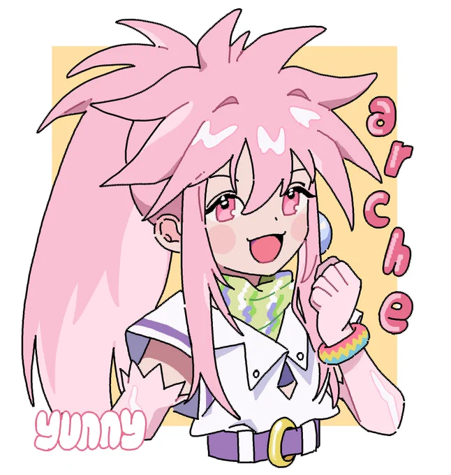 My old doodles of Arche.I just realize my main OC has pink hair and a ponytail too...I THINK I SUBCONCIOUSLY JUST DESIGNED MY MAIN OC AS MY FAV TALES GIRL.I have older art of her, like 10 more but they are...VERY OLD. 