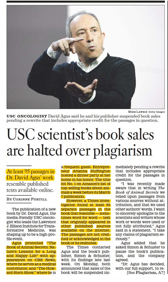 Eric Topol on Twitter "Front page latimes AT least 95 passages of plagiarism in a 1 Amazon
