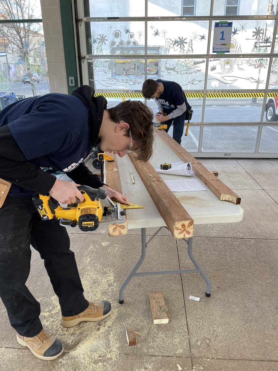 Myer construction technology students hard at work in the DSBN Tech Carpentry Skills challenges. <a href="/myermarauders/">@myermarauders</a> <a href="/dsbn/">District School Board of Niagara</a>